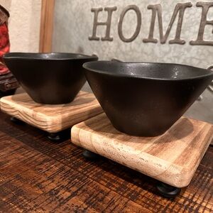 Set of 2 Crate and Barrel Marin Matte Black Stoneware Cereal Bowl